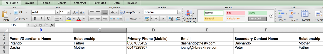 This excel template is used to import the parents data to CRM