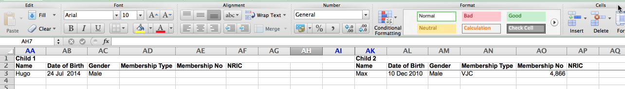 Excel template for importing students' details - keeping siblings in a single row